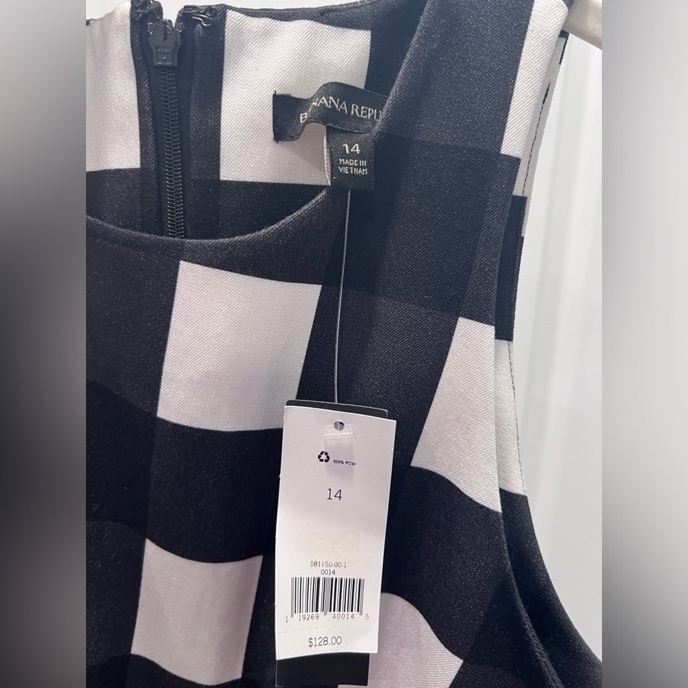NWT Banana Republic Black and White Checkered Dress Size 14 - Picture 4 of 6